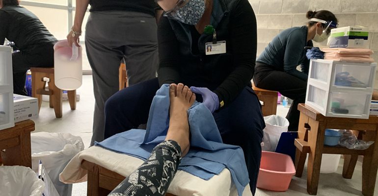 Foot care clinic for homeless at Blanchet House