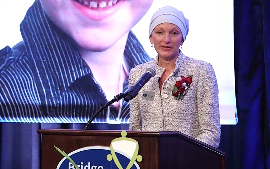 Rhoni Wiswall speaking at the Bridge Meadows gala in 2015.