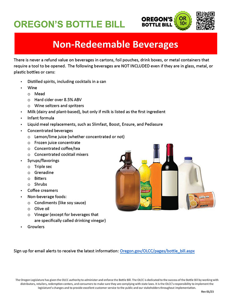 Oregon's Bottle Bill - Non-Redeemable Beverages