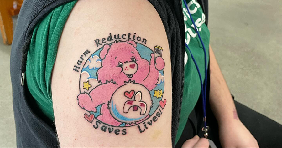 Harm reduction tattoo on Duke Reiss