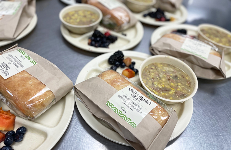 Catered sandwiches were donated from an event at the Oregon Convention Center, then served for lunch to people experiencing hunger and homelessness the same day.