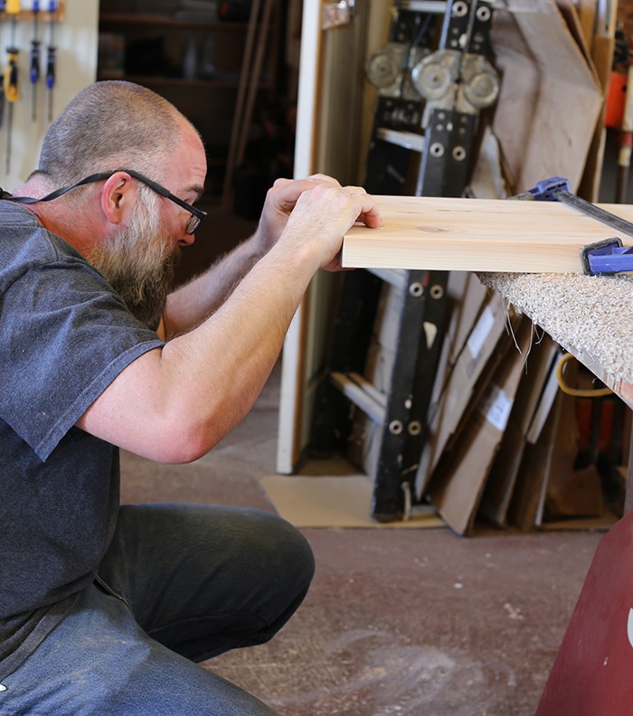 Resident in Blanchet Farm woodshop