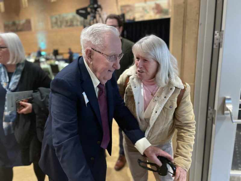 Blanchet House co-founder Jim O'Hanlon Sr. speaks with Katie Henessey at the Lend a Helping Hand Brunch on March 2, 2025.